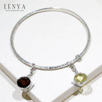 LenYa Jewelry เครื่องประดับประเภท Charm ตัวเรือนเงินแท้ 925 ชุบทองขาว ประดับด้วยพลอยกลมสีน้ำตาล สโมกกี้ ควอตซ์ (Smoky Quartz) เจียระไนแบบ Double Checker Board  ขนาด 10.00 mm