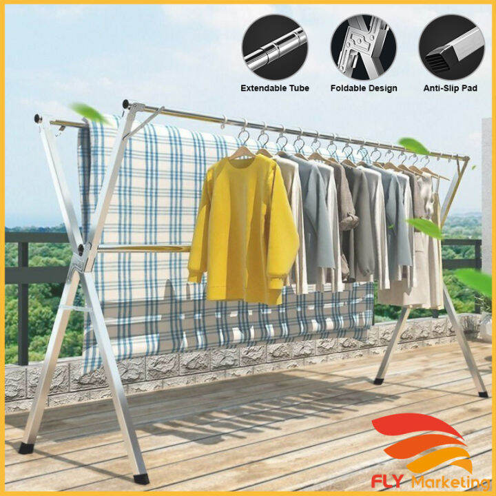 【Foldable/Extendable】Ampaian baju Stainless Steel 240cm double pole