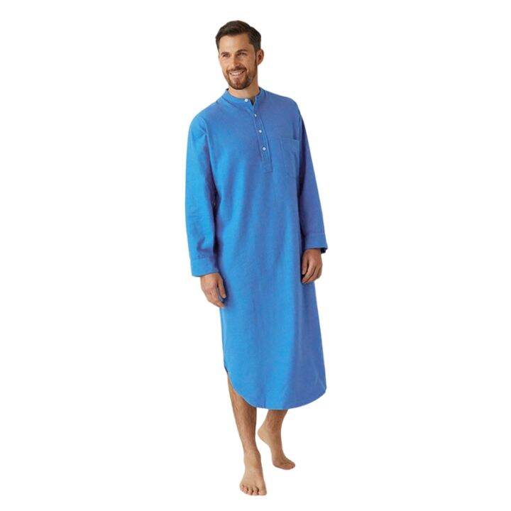 breathable-kaftan-night-เสื้อมุสลิมแบบดั้งเดิมเสื้อผ้าแขนยาว-henley-nightgown-men-s-nightshirt-มุสลิม-robes