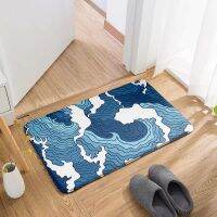 【PPQ Home Life Museum】 3D พิมพ์ญี่ปุ่น Wave Ukiyoe พรมห้องนั่งเล่นกันน้ำประตู Corridor ห้องครัว Bath Flannel Mat Home Decor พรม