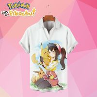 Pikachu Pokemon Mens Shirts Social Shirt 2023 Leisure Oversized S-5XL New Cartoon Short Sleeve Summer Blouse HD Print Harajuku