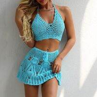 Womens Crocheted Hollowed Out Two Piece Summer Bikini Beach Wear Swimsuit