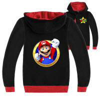 Super Mario Bros แจ็คเก็ตสำหรับชาย15ปีเด็กหญิง Boy S Hooded Zipper เสื้อกันหนาวเสื้อผ้าเด็กสีดำ/ สีเทา3-16ปีฤดูใบไม้ผลิและฤดูใบไม้ร่วงผ้าฝ้าย + โพลีเอสเตอร์แขนยาว