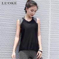 Luoke ของผู้หญิงเสื้อกั๊กท็อปส์โยคะไหล่เย็บสองสีกลวงผ้าระบายอากาศกลับขนมปังสะโพกออกแบบยืดสบายระบายอากาศจ๊อกกิ้งปีนเขาออกกำลังกายกีฬาที่เดินทางมาพักผ่อน