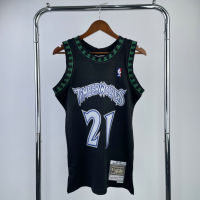 【Mitchell&amp;Ness】Mens New Original Timberwolves #21 Kevin Garnett Vintage Jersey Heat-pressed Hardwood Classics Swingman Black