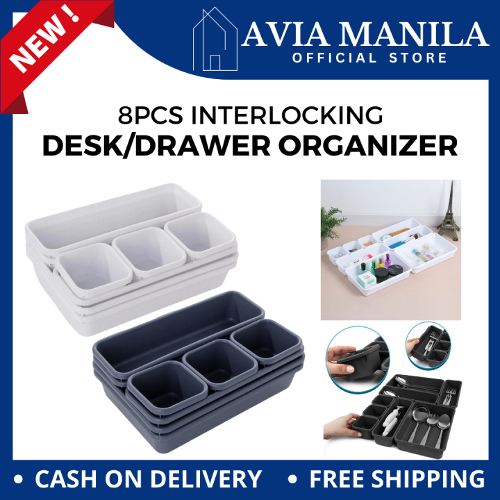 Avia Manila 8Pcs Interlocking Desk Drawer Organizer Tray Dividers Shallow Narrow Drawers I