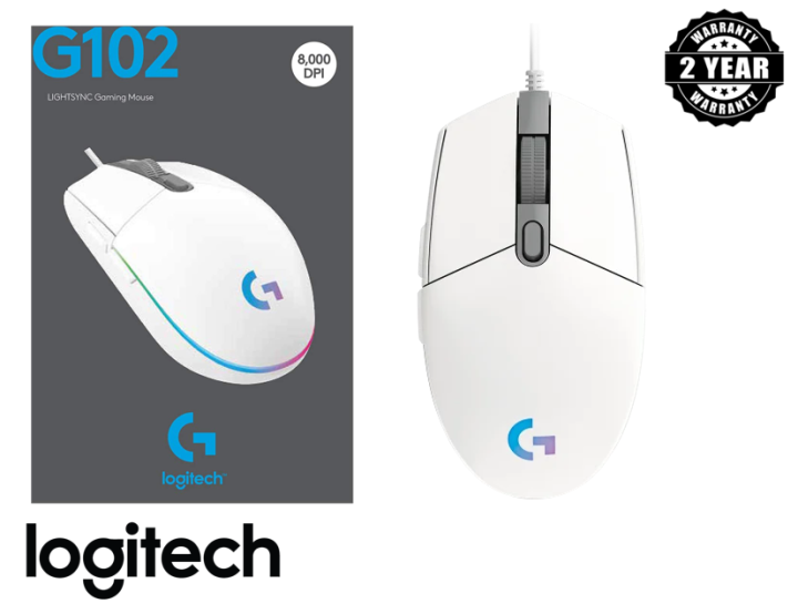 Logitech G102 White LIGHTSYNC RGB 6 Button Gaming Mouse ( 8000DPI ...