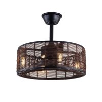 American Vintage Hemp Rope Fan Light Farmhouse Ceiling Weaving Vine Weaving Circular Bedroom Restaurant Homestay Cage Fan Light Exhaust Fans