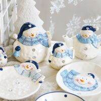 Kehao2ตกแต่งบนโต๊ะอาหารชุดน้ำชาชามขนมจานขวดปรุงรส Snowman ขนาด8นิ้ว