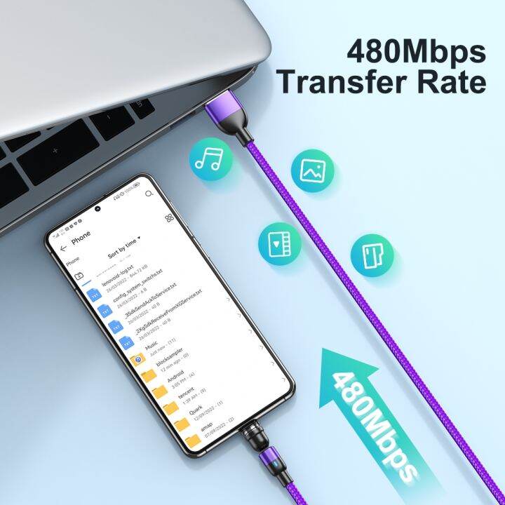 aufu-3a-สาย-usb-หัวแม่เหล็กสายชาร์จเร็ว-type-c-แม่เหล็กหมุนได้540ที่ชาร์จไฟไมโครยูเอสบีสายสำหรับซัมซุง-iphone-14-13-12สาย