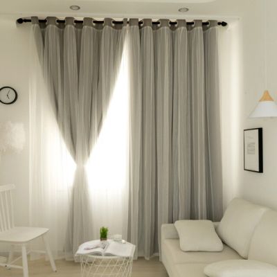 1PC Double layer Gray Full Blackout Curtains Super Thick Insulated Blackout Draperies For Living Room Bedroom Lace Curtain