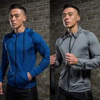 Men Fitness Sport Jacket Gym Running Hoodies Male Sportswear Workout Coat Jogging Hooded Shirt Outdoor Sweatshirt MMA Dry Fit