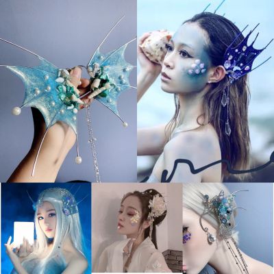 2023ผู้หญิงคอสเพลย์การถ่ายภาพเลเซอร์หู Rhinestone ลูกปัดมุก Headwear เครื่องแต่งกายจีน Hairbands งานแต่งงาน Hairpins อุปกรณ์เสริม