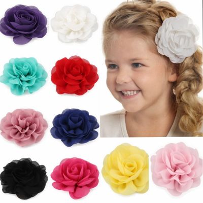 【CW】8.5cm Newborn Chiffon als Poppy Flower Hair Clips Rolled Rose Fabric Hair Flowers For Kids Girls Hair Accessories