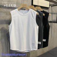 Top LUUD Waistcoat Sleeveless Vest Small Japanese Retro T-Shirt Solid Color Small Patch All-Match Round Neck Sweatshirt Male YY ✼﹍