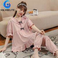 New Pajamas Set Woman Summer Round Neck Cotton Short-sleeved Tops Trousers Kawaii Casual Loose Printed Home Clothes 2-piece Set