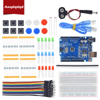 ชุดเริ่มต้นพื้นฐานสําหรับ Arduino UNO R3 ตัวต้านทานไฟ LED ไดโอดเขียงหั่นขนมสายดูปองท์แบตเตอรี่คลิปโรงเรียนเครื่องทดสอบตัก DIY ชุด