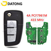 กุญแจรีโมทคอนลรถโลก Datong สำหรับ Nisan Sylphy 2019 2020ชิป4A PCF7961 433.92MHz Flip Key พร้อมไฟแสดงสถานะสีเหลือง