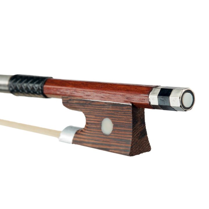 lommi-professional-4-4-full-size-brazilwood-ebony-frog-round-stick-white-horsehair-violin-bow-beginner-level-practice-violin-bow