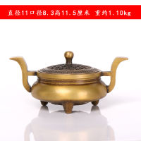 Authentic quality Pure ทองแดงสองหน้าหูสามขา Incense Burner เครื่องประดับสามขาเตางานฝีมือธูปในร่มพระพุทธรูปทิเบต