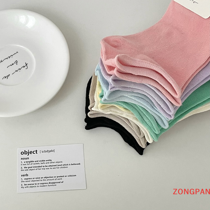 zongpan-ถุงเท้าผู้ชายถุงเท้าสีทึบสำหรับผู้หญิง-สีลูกอมถุงเท้าผ้าฝ้ายชนิดบางกันลื่นปากตื้นฤดูใบไม้ผลิและฤดูร้อน