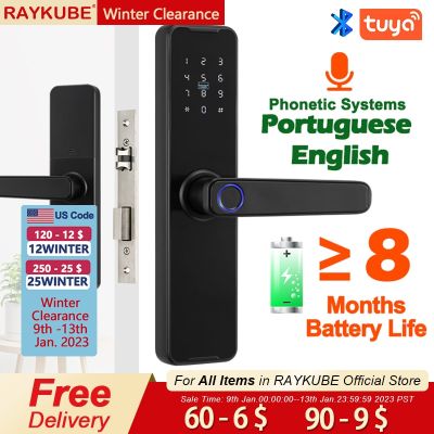 RAYKUBE ล็อกประตูด้วยลายนิ้วมือไบโอเมตริกซ์ K7 Pro + Black ล็อคอัจฉริยะ Tuya รีโมทแอปปลดล็อคล็อคคีย์ลัดล็อคประตูไฟฟ้า