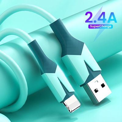 USB Cable For iPhone 13 12 11 Pro Max X XR XS 8 7 6s 5s Fast Data Charging Charger USB Wire Cord Liquid Silicone Cable 1M/2M Wall Chargers