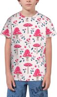 Red Mushroom Flora Art T- Shirt Short Novelty for Boys and Girl