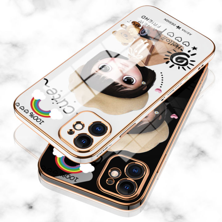 คลังสินค้าพร้อม-เคสเคสมือถือสำหรับ-xiaomi-redmi-note-9-ฟรีสายคล้อง-การ์ตูนสาวน่ารักขอบสี่เหลี่ยมชุบเคลือบฝาหลังนิ่ม