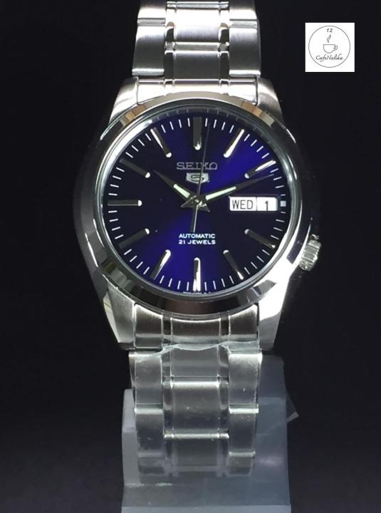 นาฬิกา ไซโก้ ผู้ชาย Seiko 5 รุ่น SNKL43K1 Automatic 21 Automatic Mens Watch Stainless หน้าปัทม์สีน้ำเงิน สายสีเงิน  ของเเท้ 100% CafeNalika