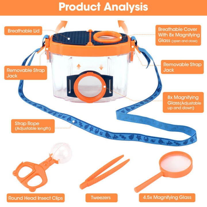 คลังสินค้าพร้อม-ชุดแว่นขยายแก้วมัคกล่องดูแมลงสำหรับเด็กชุดผจญภัยกรงใส่แมลงกล่องดูแมลงมุมมองบั๊กพร้อมเครื่องดักแมลงแหนบสำรวจธรรมชาติสำหรับเด็ก