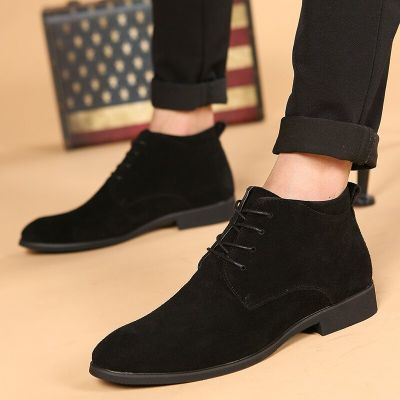 TOP☆Boots for Men Business Chukka Mens Boots High Top Casual Shoes Outdoor Leather Mens Winter Shoes Male Black Grey 2019