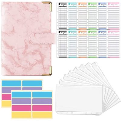 A6 Binder Notebook,6-Ring Refillable Binder Cover,with Clear Binder Envelopes,Expense Budget Sheets and Label Stickers