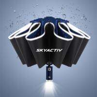 [ANYA Auto Parts] รถร่มอัตโนมัติพร้อมไฟฉาย LED ร่มย้อนกลับแถบสะท้อนแสงสำหรับ Mazda Skyactiv เทคโนโลยีโลโก้3 6 CX 5 CX3