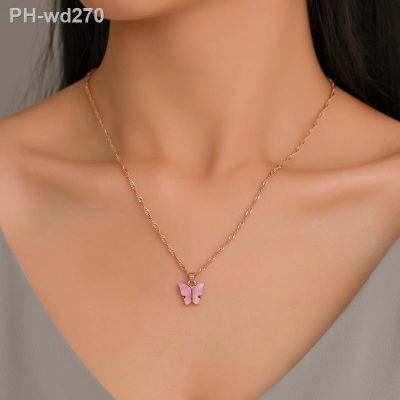 Cute Butterfly Pendant Necklace Choker For Women Long Chain Double Necklace Korean Charm Simple Delicate Jewelry Gifts