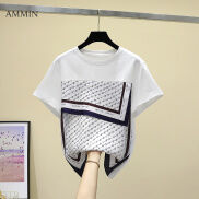 AMMIN Áo Mùa Hè Đơn Giản Cổ Tròn Thời Trang In Chữ Áo Thun Cotton Nguyên