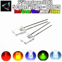 100PCS/LOT 2*5*7MM Square LED Kit Transparent Light-Emitting Diode Kit 257 LED Diode Red Yellow Green Blue White 5 Colors Electrical Circuitry Parts