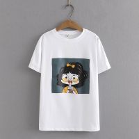 【มีไซส์ใหญ่】Plus Size Womens Cute Printed Lovely Girl Summer T-shirts Oversized A-line Female Black White Tops Short Sleeve Tee