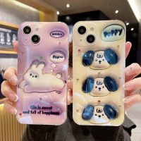 เคสโทรศัพท์ลูกสุนัขลายกระต่าย3D ติดเพชรบลูเรย์ใหม่สำหรับ IPhone14Promax 14บวก13PROMAX 11 12 Pro Max XR XS Max X 6Plus 7 8 Plus 12เคส TPU ดอกไม้ขนาดเล็ก