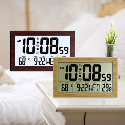 มัลติฟังก์ชั่ขนาดใหญ่จอแสดงผล LCD นาฬิกาปลุกดิจิตอลที่มีเครื่องวัดอุณหภูมิความชื้นนาฬิกาแขวนตกแต่งบ้าน R Eloj De Pared
