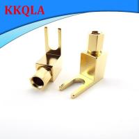 QKKQLA 1pcs 4MM Banana Plug Y Fork Right Angle Audio Speaker Wire Connector Jack Adapter Gold Plated Screw Solderless parts