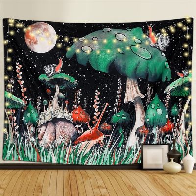 Psychedelic Tapestry Snail Mushroom Tapestry Trippy Wall Hanging Boho Decor Moon Sky Tapestry for Bedroom Home Decor