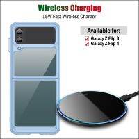 15W Fast Qi Wireless Charger for Samsung Galaxy Z Flip 3 4 5G Wireless Charging Pad Breathing Light+Clear Phone Case Z Flip4