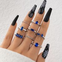 Tocona Luxury Crystal Stone Joint Ring Sets for Women Simple Style Silver Color Alloy Metal Party Jewelry Anillo 8pcs/sets 22489