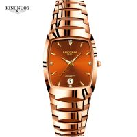 Fashion tungsten steel color square couple models steel belt calendar watch foreign trade waterproof luminous mens and womens student watches