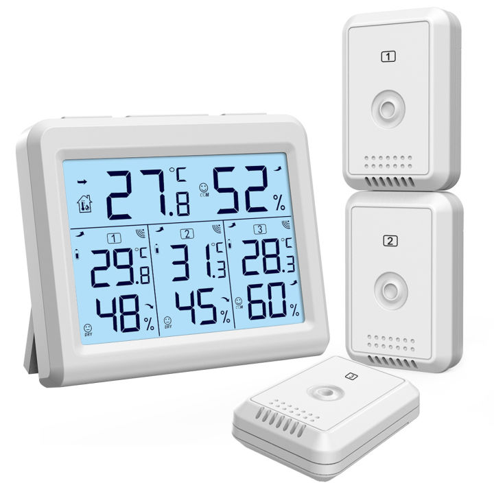 AMIR Upgraded Indoor Outdoor Thermometer, Digital Hygrometer Thermometer  with 3 Wireless Sensors, Room Thermometer Humidity Meter with LCD  Backlight