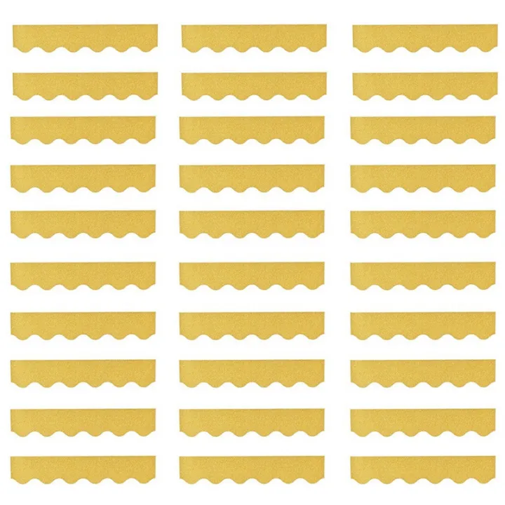 30Pcs Gold Bulletin Board Borders, Shine Glitter Scalloped Bulletin