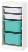 TROFAST Storage combination with boxes, white/white turquoise, 46x30x95 cm (ทรูฟัสท์ กล่องลิ้นชักเก็บของ, ขาว/ขาว สีเทอร์ควอยซ์, 46x30x95 ซม.)