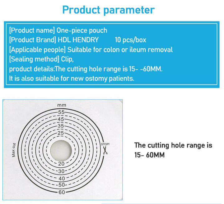 hendry-10ชิ้น15-60มม-ตัดขนาดปกสีเบจระบบชิ้นเดียวถุงออสโตมี-kantong-kolostomi-ถุงออสโตมีกระเป๋า-ostomy-stoma-พร้อมคลิป3ปลาย