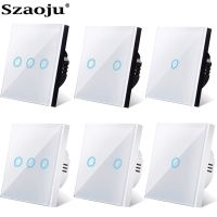 Szaoju EU Touch Switch LED Crystal Glass Panel สวิตช์โคมไฟติดผนัง AC110-220V Switch 1/2/3 Gang Sensor Switches Interruttore▤